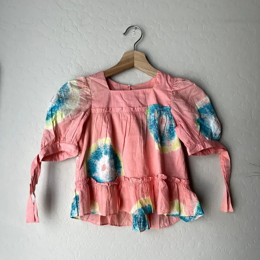 NEW‎ Sea New York Girl’s Tie Dye Pink Puff Sleeve Lourdes Top Size 6Y